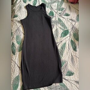 Papaya Black Ribbed Midi Dress